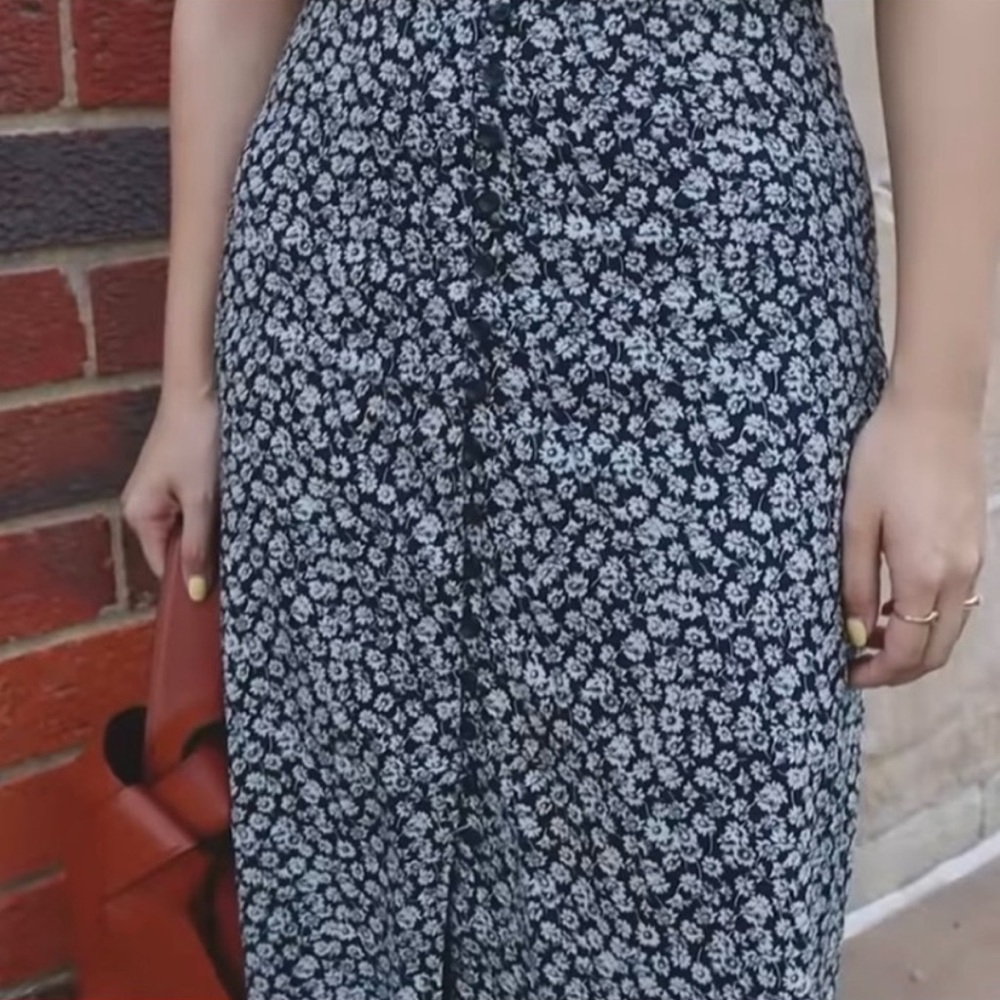 & Other Stories Cotton Navy Floral Midi Skirt 34/US2 - Picture 5 of 10